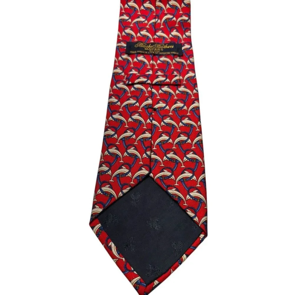 Brooks Brothers Makers Tie Silk Made in USA Red Dolphins Men's‎ Neck Tie